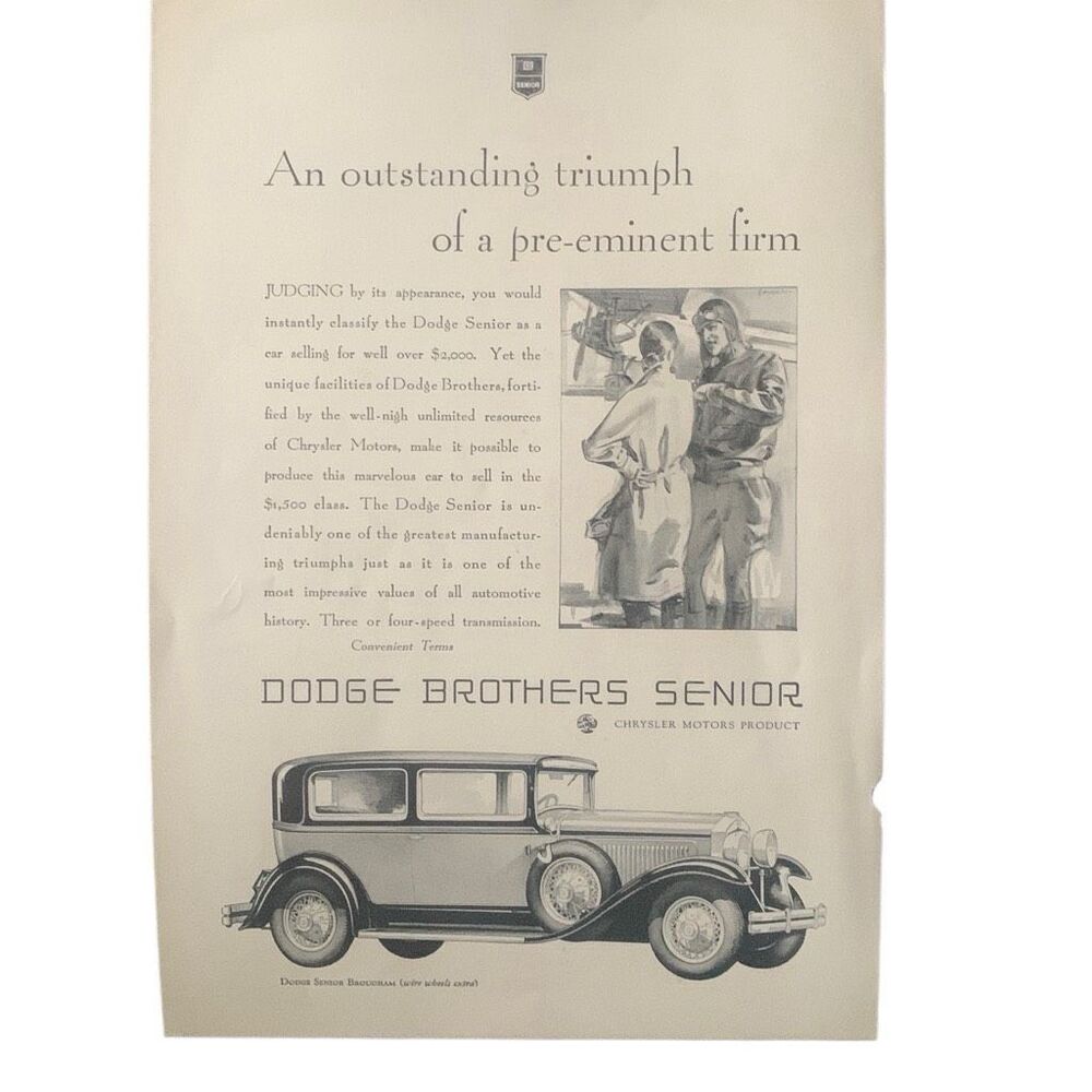Vintage 1929 Dodge Brothers Senior Triumph Ad Advertisement